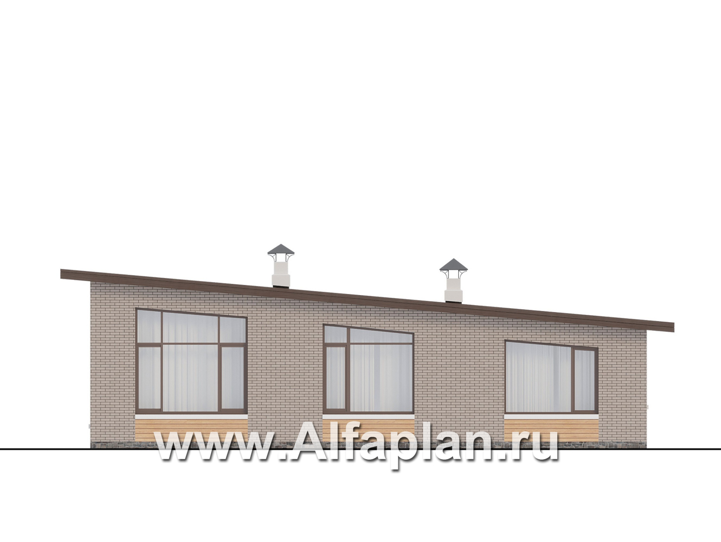 Проекты домов Альфаплан - "Стрелец" -проект современного одноэтажного дома с террасой, с односкатной крышей - изображение фасада №4
