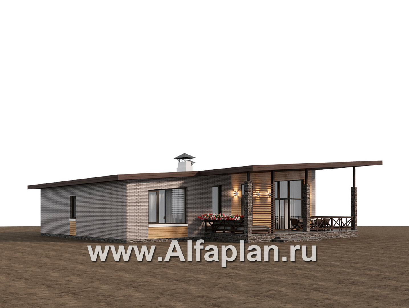 Проекты домов Альфаплан - "Стрелец" -проект современного одноэтажного дома с террасой, с односкатной крышей - дополнительное изображение №2