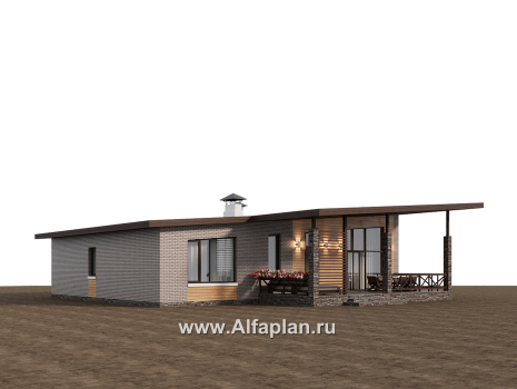 Проекты домов Альфаплан - "Стрелец" -проект современного одноэтажного дома с террасой, с односкатной крышей - превью дополнительного изображения №2