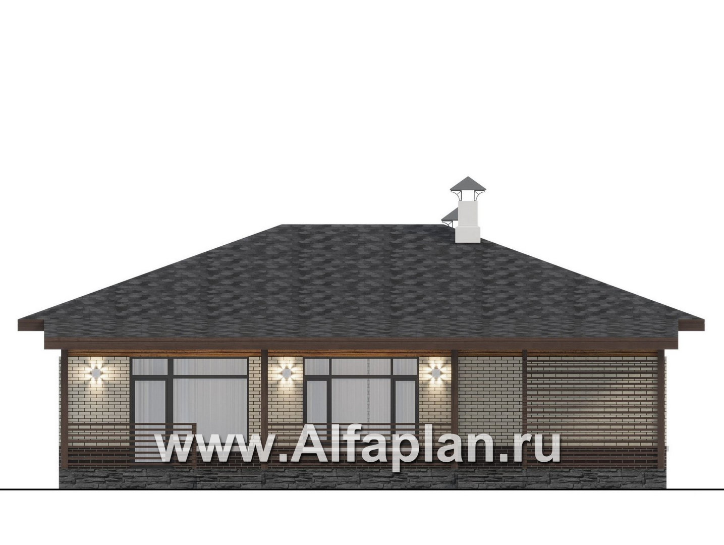 «Отрадное» - проект одноэтажного дома из газобетона, с террасой, 3 спальни - фасад дома