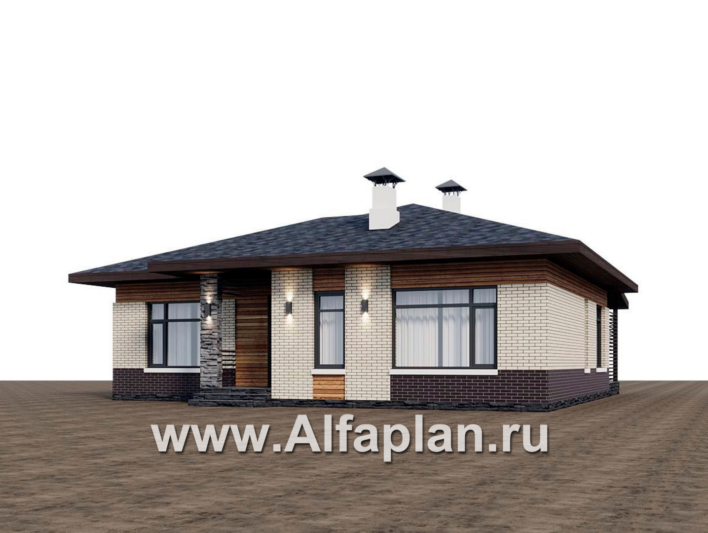 «Отрадное» - проект одноэтажного дома из газобетона, с террасой, 3 спальни - дизайн дома №1