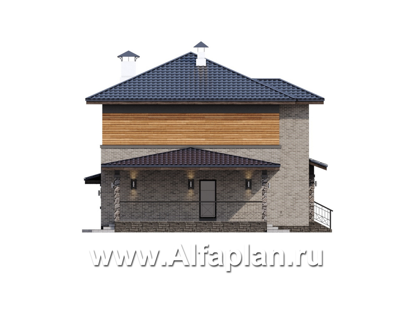 «Триггер роста» - проект двухэтажного дома из блоков, с террасой и вторым светом, с гаражом, в стиле Райта - фасад дома