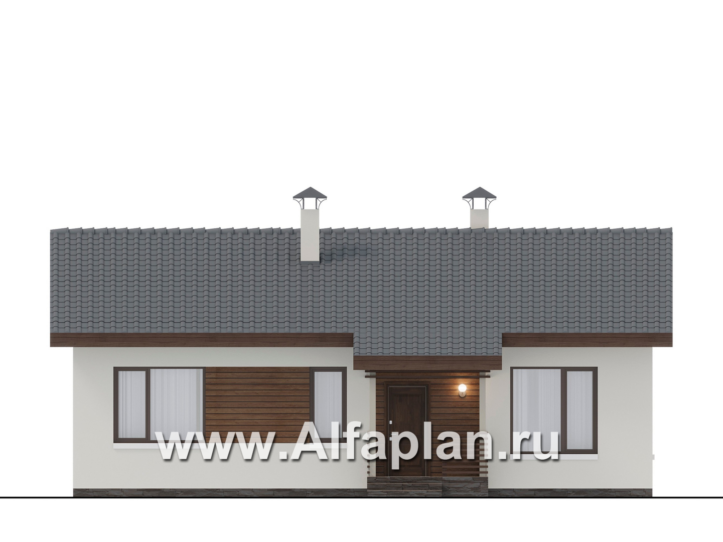 Проекты домов Альфаплан - "Пикколо" - экономичный одноэтажный коттедж из гзобетонных блоков - изображение фасада №1