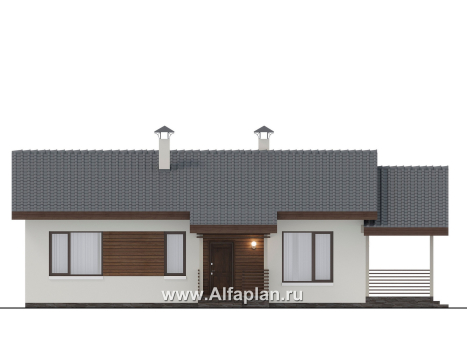 Проекты домов Альфаплан - "Пикколо" - экономичный одноэтажный дом из гзобетонных блоков, с террасой - превью фасада №1