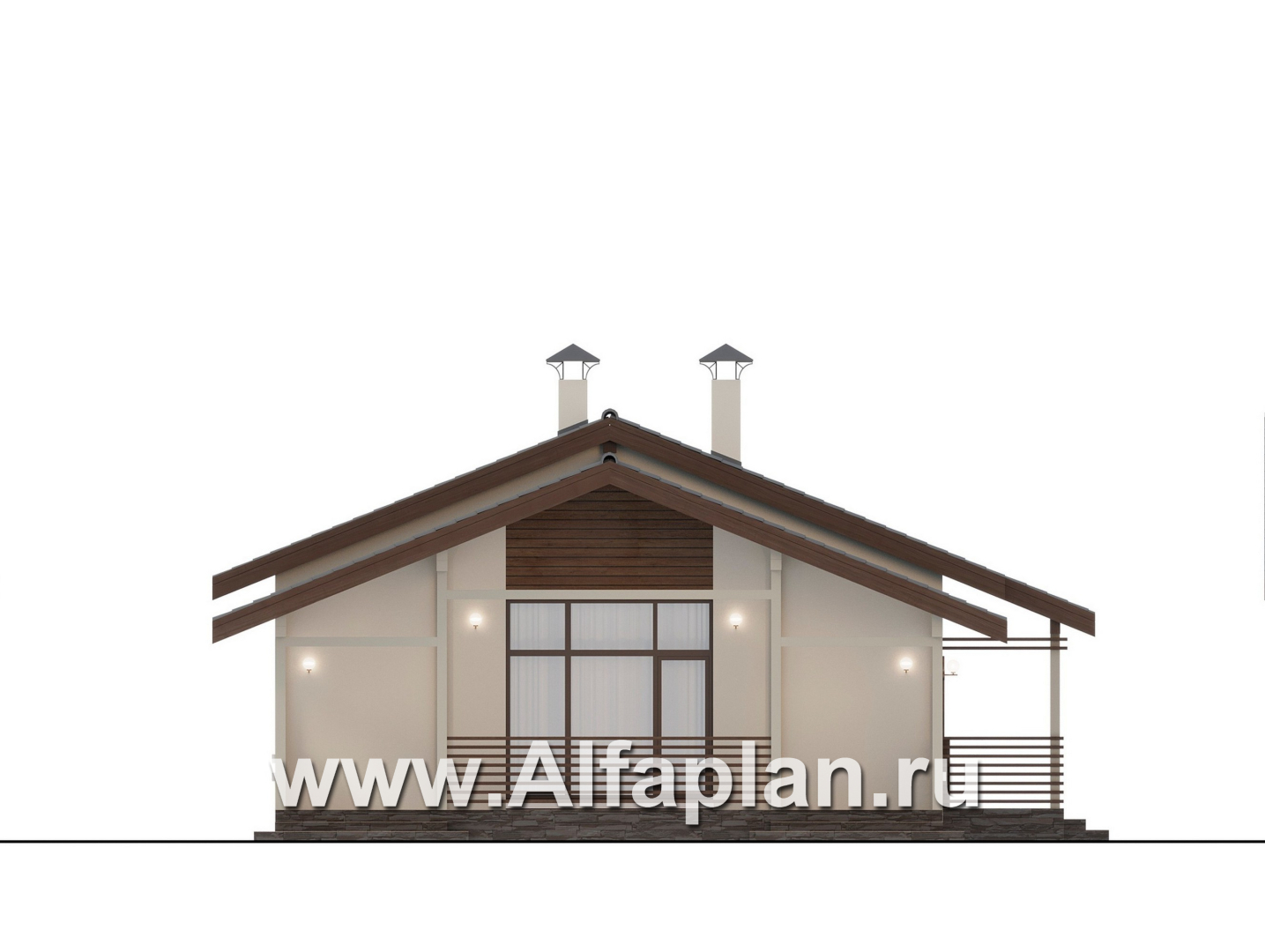 Проекты домов Альфаплан - "Пикколо" - экономичный одноэтажный дом из гзобетонных блоков, с террасой - изображение фасада №3
