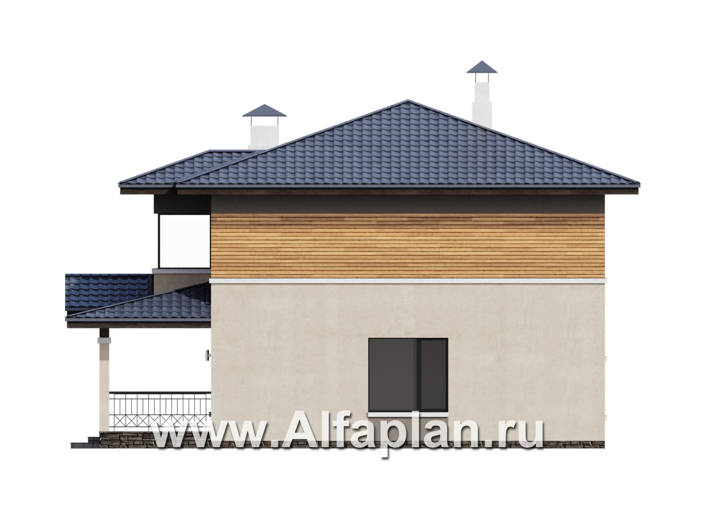 Проекты домов Альфаплан - "Невада" - проект дома из газобетона в стиле Райта - изображение фасада №2