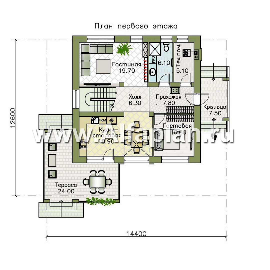 Проекты домов Альфаплан - "Юта" - двухэтажный коттедж в стиле прерий (Райта) - план проекта №1