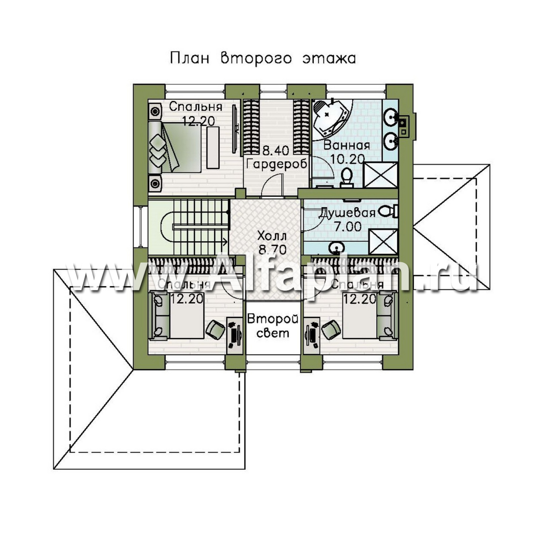 Проекты домов Альфаплан - "Юта" - двухэтажный коттедж в стиле прерий (Райта) - изображение плана проекта №2