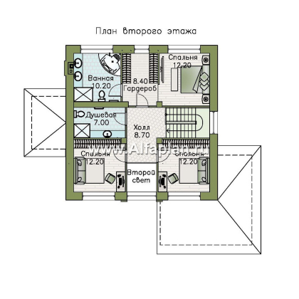 Проекты домов Альфаплан - "Юта" - двухэтажный коттедж в стиле прерий (Райта) - превью плана проекта №2