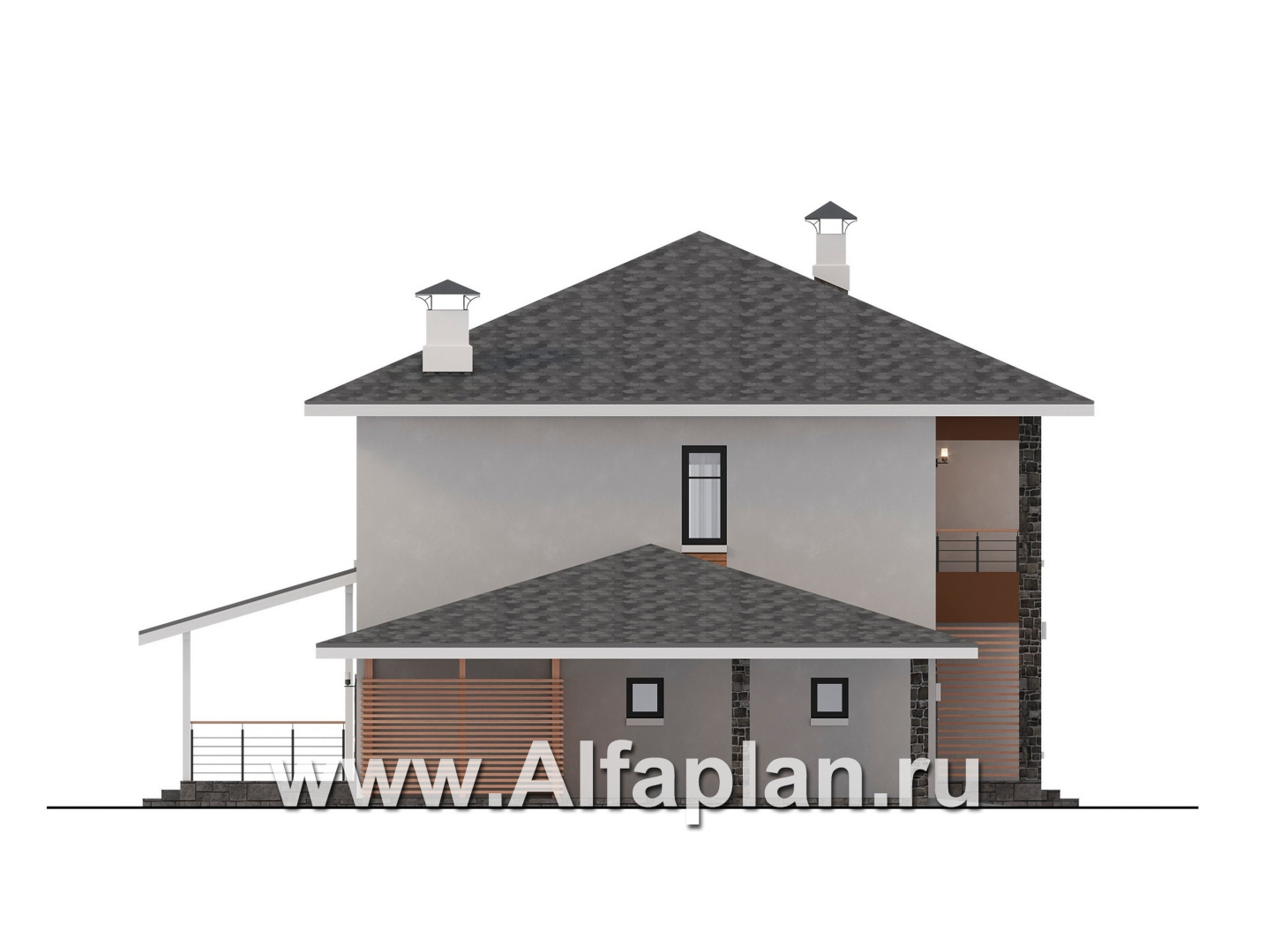 Проекты домов Альфаплан - "Вуокса" - современный двухэтажный коттедж, штукатурные фасады, с гаражом - изображение фасада №3