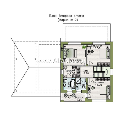 Проекты домов Альфаплан - "Вуокса" - современный двухэтажный коттедж, штукатурные фасады, с гаражом - превью плана проекта №4