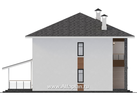 «Ладога» - проект двухэтажного дома из газобетона, в современном стиле, со вторым светом и с террасой - превью фасада дома