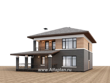 Проекты домов Альфаплан - "Отрадное" - дизайн дома в стиле Райта, с террасой на главном фасаде - превью дополнительного изображения №2