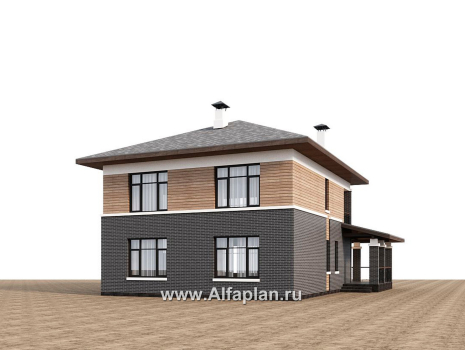 Проекты домов Альфаплан - "Отрадное" - дизайн дома в стиле Райта, с террасой на главном фасаде - превью дополнительного изображения №3