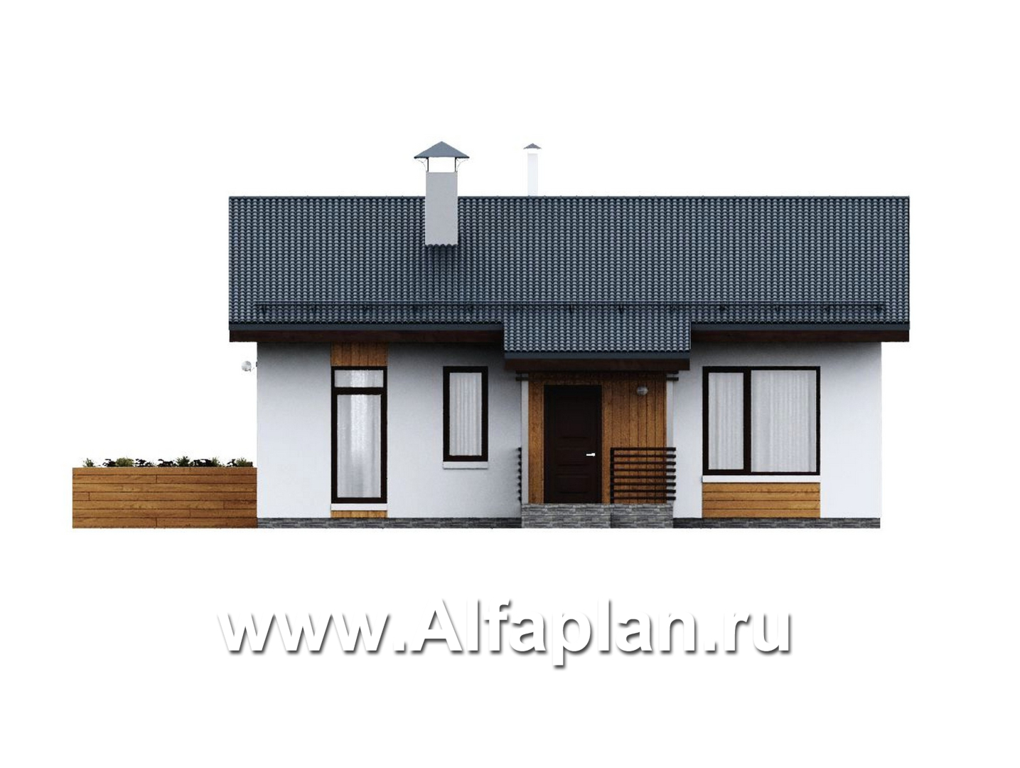 Проекты домов Альфаплан - "Литен" - проект простого одноэтажного дома с комфортной планировкой - изображение фасада №1