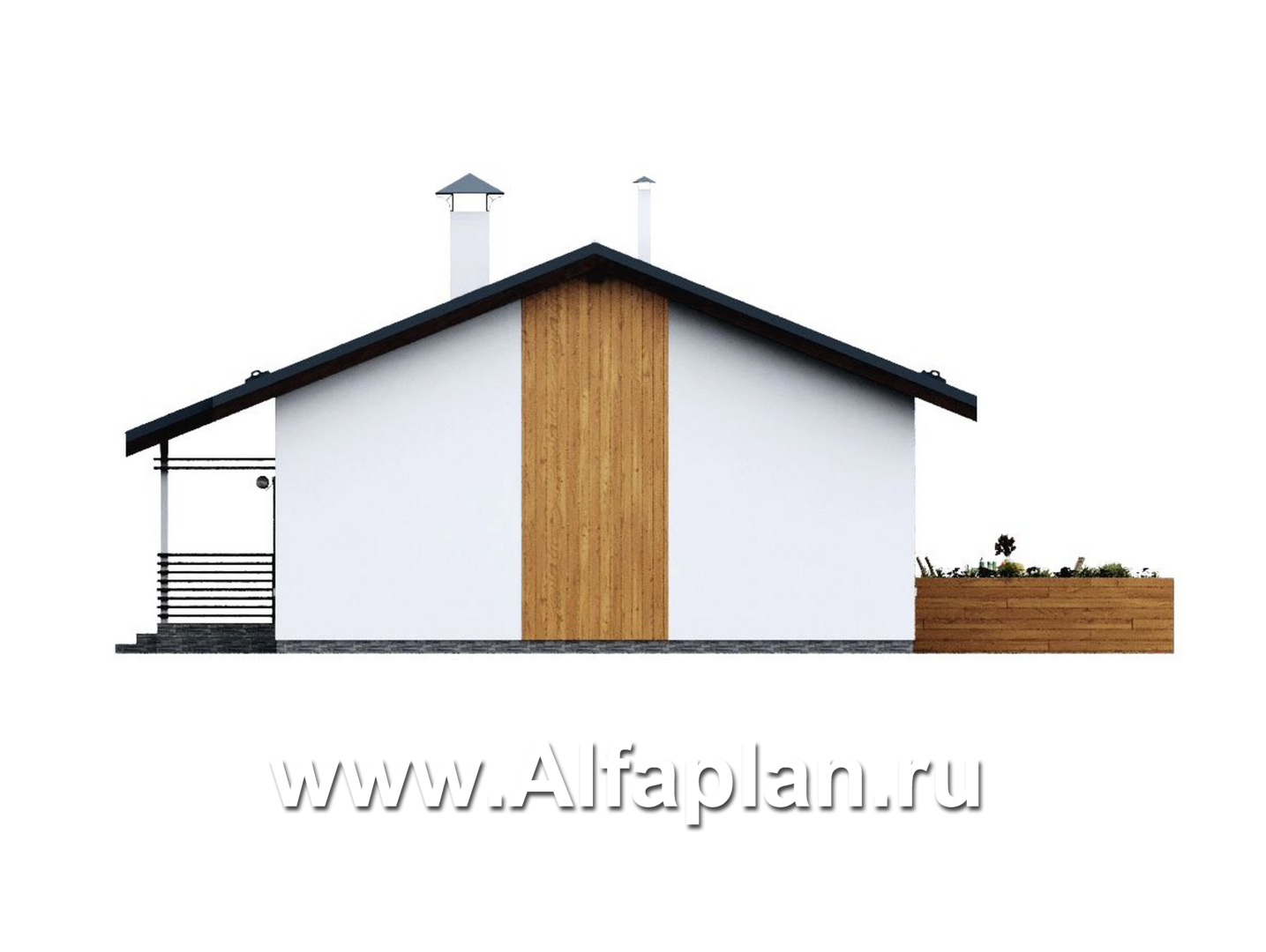 Проекты домов Альфаплан - "Литен" - проект простого одноэтажного дома с комфортной планировкой - изображение фасада №2