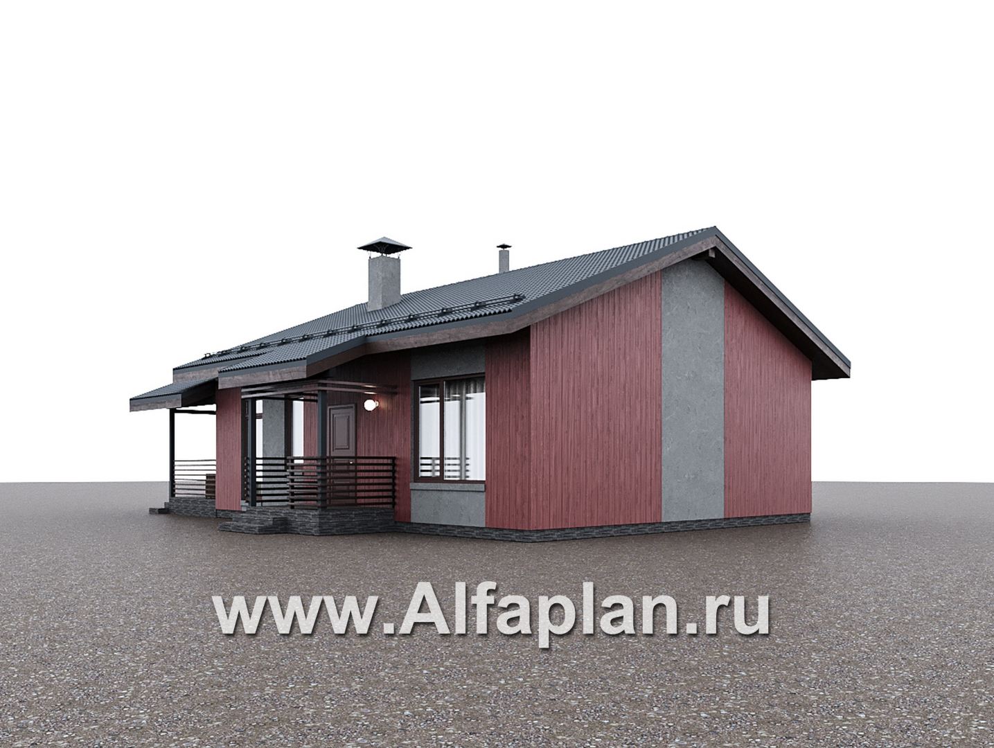 Проекты домов Альфаплан - "Литен" - проект маленького одноэтажного дома с комфортной планировкой, с террасой - дополнительное изображение №1