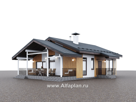 Проекты домов Альфаплан - "Литен" - проект маленького одноэтажного дома с комфортной планировкой, с террасой - превью дополнительного изображения №4