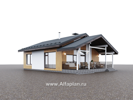 Проекты домов Альфаплан - "Литен" - проект маленького одноэтажного дома с комфортной планировкой, с террасой - превью дополнительного изображения №7