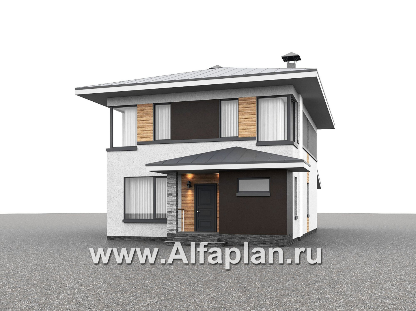 Проекты домов Альфаплан - "Генезис" - проект дома, 2 этажа, с остекленной террасой в стиле Райта - дополнительное изображение №1
