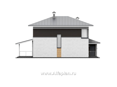Проекты домов Альфаплан - "Генезис" - проект дома, 2 этажа, с остекленной террасой в стиле Райта - превью фасада №3
