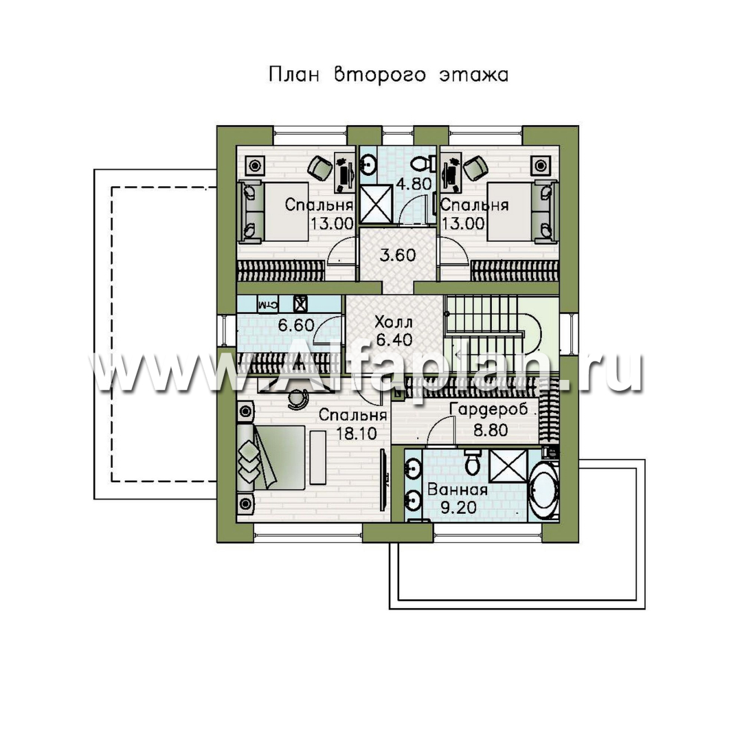 «Коронадо» - проект дома, 2 этажа, с террасой сбоку и плоской крышей, мастер спальня, в стиле хай-тек - план дома