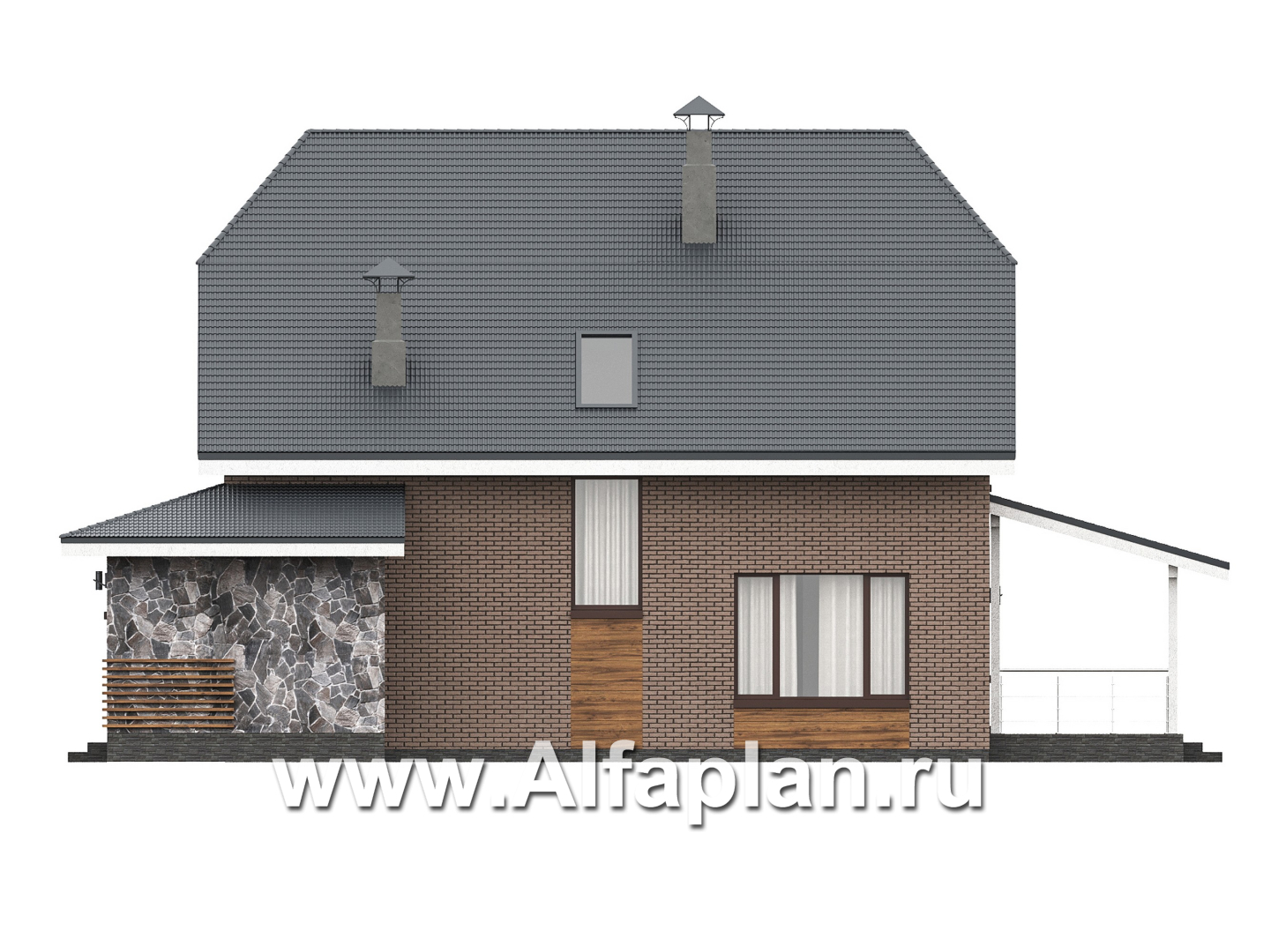 «Династия» - проект дома с мансардой, с террасой, мастер спальня - фасад дома