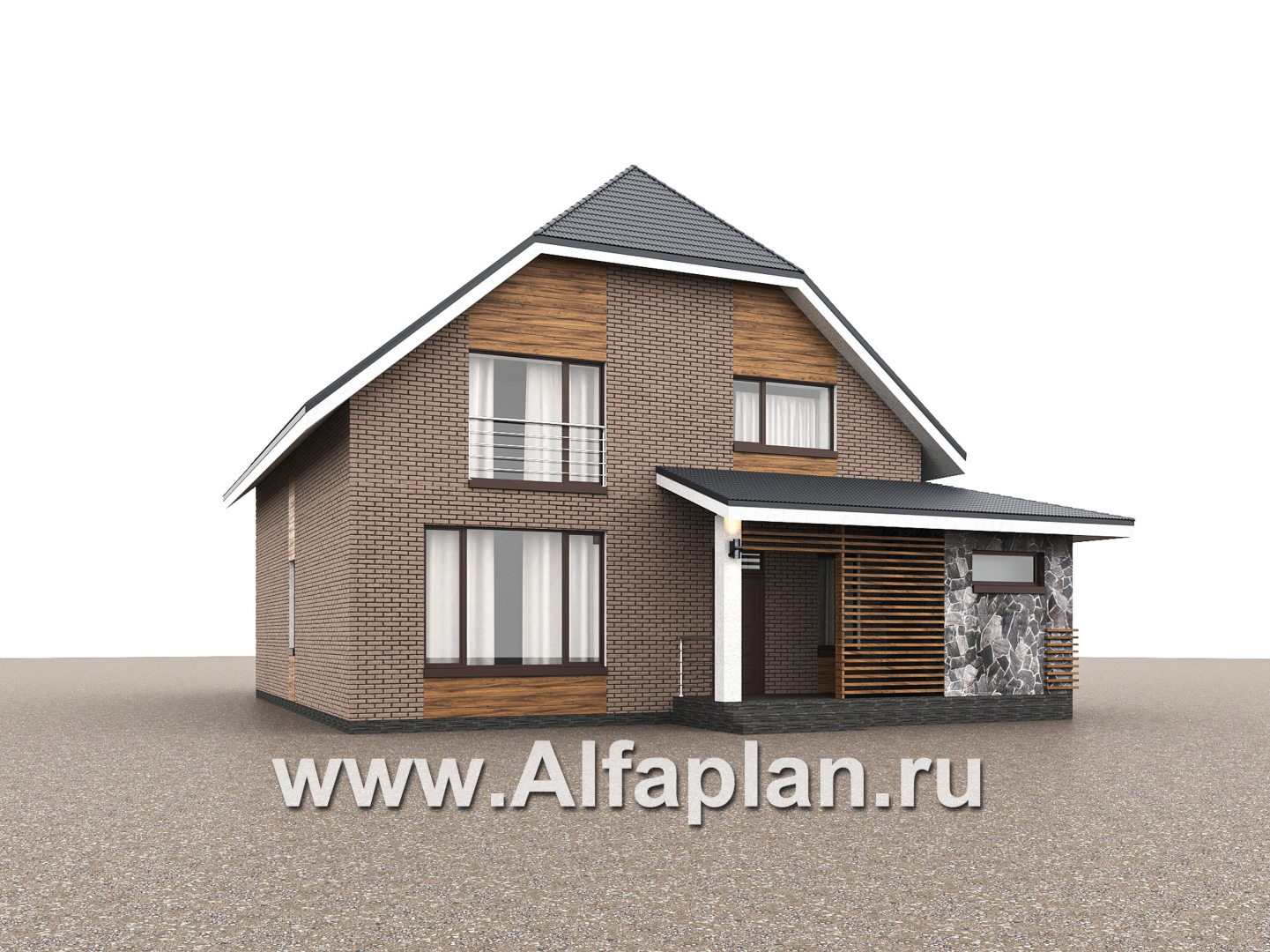 «Династия» - проект дома с мансардой, с террасой, мастер спальня - дизайн дома №1