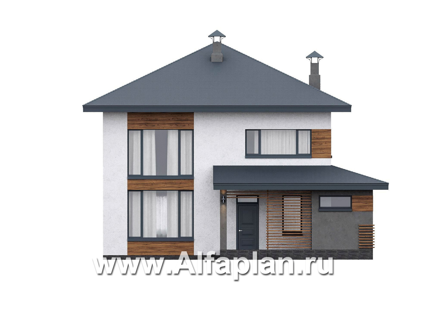 Проекты домов Альфаплан - "Чистая линия"  - проект дома, 2 этажа, мастер спальня, с террасой, в современном стиле - изображение фасада №1
