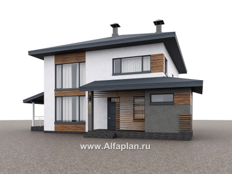 Проекты домов Альфаплан - "Чистая линия"  - проект дома, 2 этажа, мастер спальня, с террасой, в современном стиле - превью дополнительного изображения №2