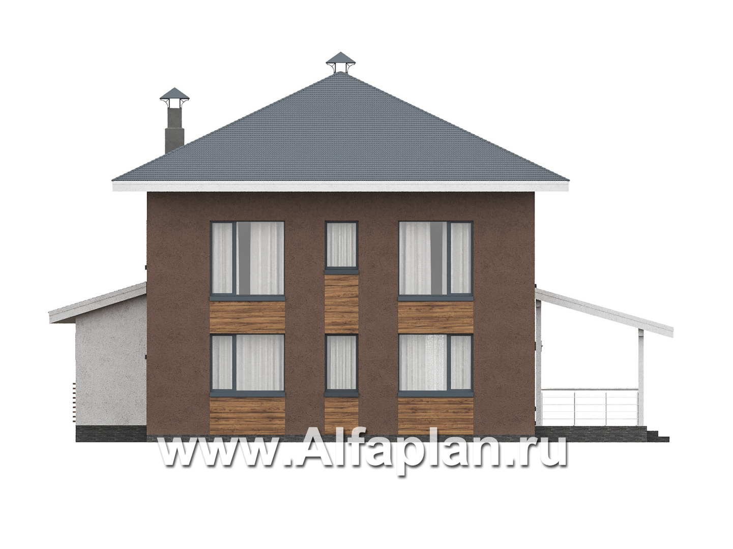 «Чистая линия» - проект дома, 2 этажа, с двусветной гостиной, с террасой, в современном стиле - фасад дома