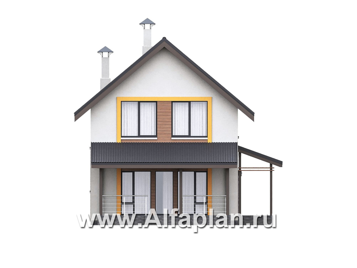 Проекты домов Альфаплан - "Викинг" - проект дома, 2 этажа, с сауной и с террасой, в скандинавском стиле - изображение фасада №4