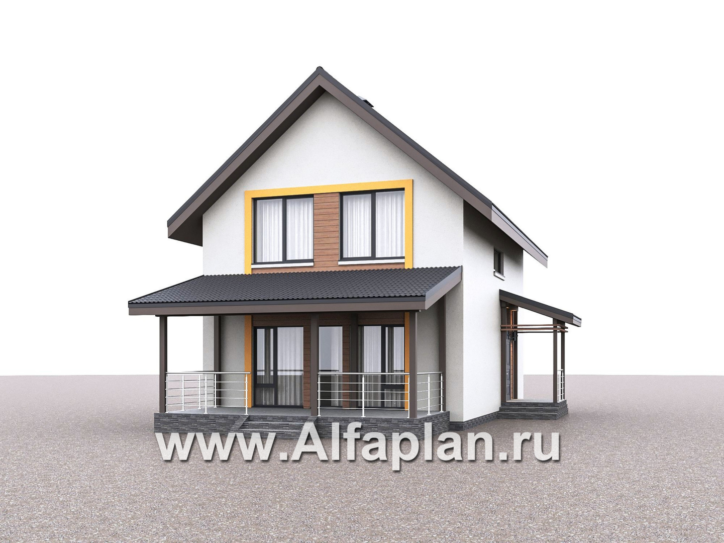 Проекты домов Альфаплан - "Викинг" - проект дома, 2 этажа, с сауной и с террасой, в скандинавском стиле - дополнительное изображение №3