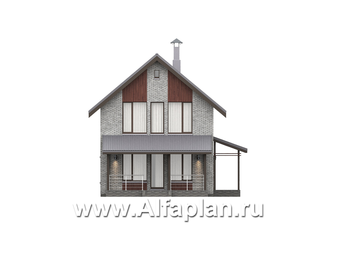 Проекты домов Альфаплан - "Мой путь" - проект дома из кирпича, 2 этажа, с террасой и с 5-ю спальнями - изображение фасада №1