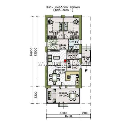 Проекты домов Альфаплан - "Мой путь" - проект дома из кирпича, 2 этажа, с террасой и с 5-ю спальнями - превью плана проекта №1