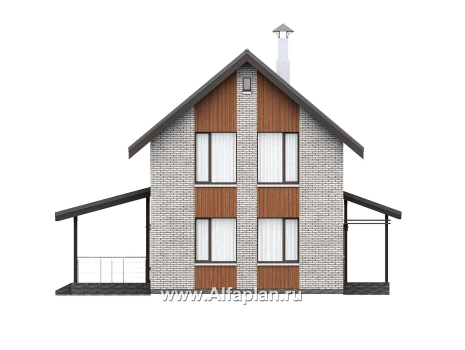 Проекты домов Альфаплан - "Мой путь" - проект дома из газобетона, 2 этажа, с террасой и с 5-ю спальнями - превью фасада №4