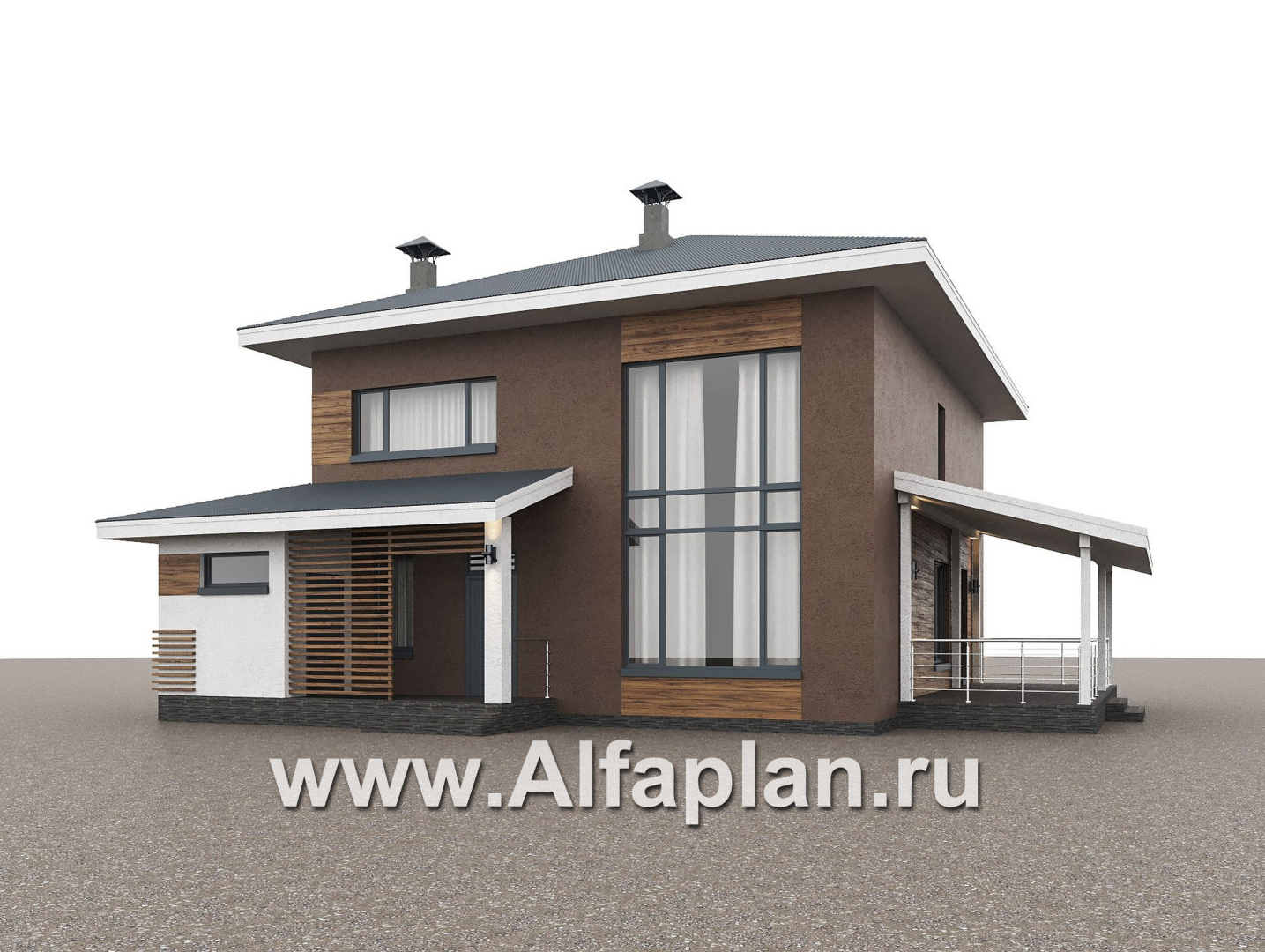 «Чистая линия» - проект дома, 2 этажа, с двусветной гостиной, с террасой, в современном стиле - дизайн дома №3