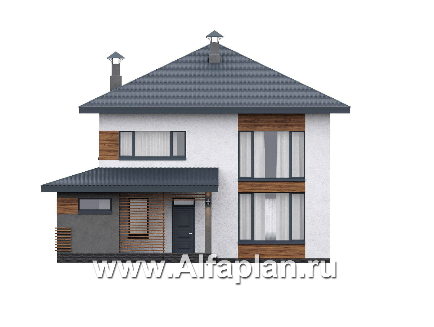 Проекты домов Альфаплан - "Чистая линия"  - проект дома, 2 этажа, мастер спальня, с террасой, в современном стиле - изображение фасада №1