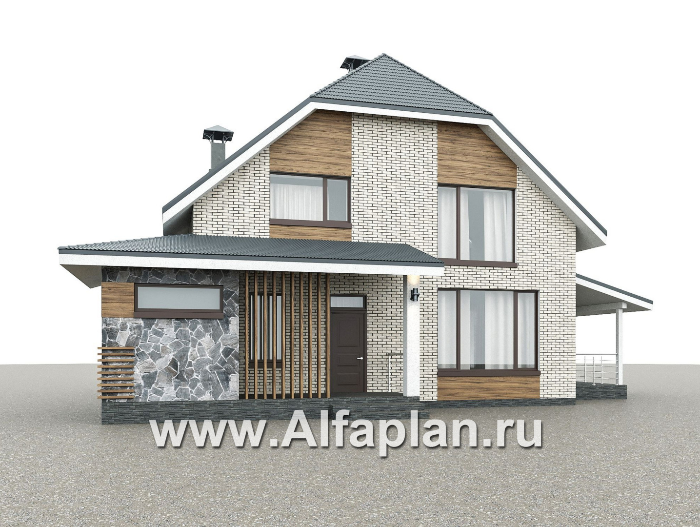 Проекты домов Альфаплан - "Династия" - проект дома с мансардой, с террасой сбоку, мастер спальня - дополнительное изображение №1