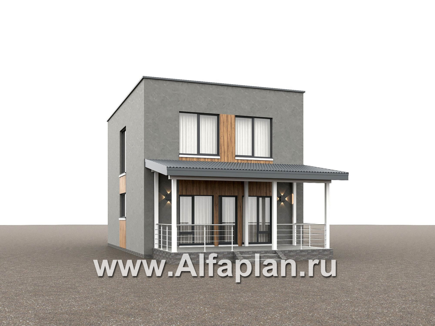 Проекты домов Альфаплан - "Викинг" - проект дома, 2 этажа, с сауной и с террасой, в стиле хай-тек - дополнительное изображение №2