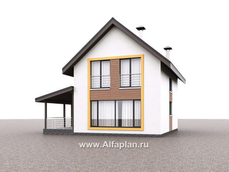 Проекты домов Альфаплан - "Викинг" - проект дома, 2 этажа, с сауной и с террасой сбоку, в скандинавском стиле - превью дополнительного изображения №3