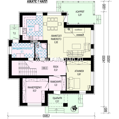 Проект двухэтажного дома, с мансардой, планировка с террасой и с биллиардной, в современном стиле - превью план дома