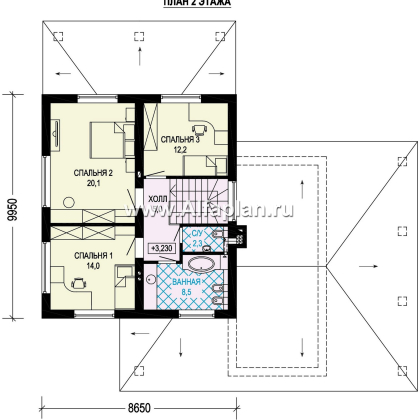Проект загородного дома, c кабинетом на 1 эт и с террасой, гараж на 1 авто + навес на 2 авто - превью план дома
