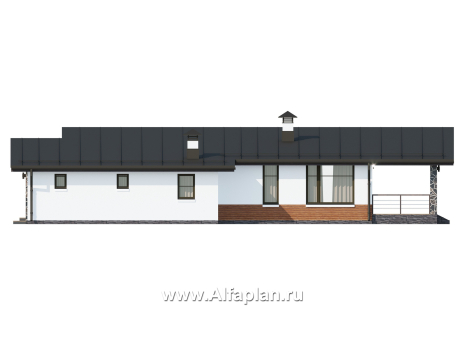 «Свежесть» - проект одноэтажного дома из газобетона, с террасой и с гаражом, с односкатной крышей [Копия от 07.11.2023 10:54:50] - превью фасада дома