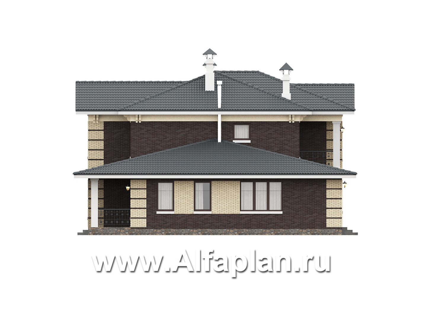 «Репутация» - красивый проект двухэтажного дома из газобетона, планировка с эркером и сауной, в английском стиле - фасад дома