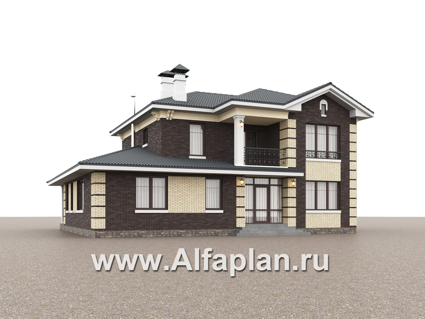 «Репутация» - красивый проект двухэтажного дома из газобетона, планировка с эркером и сауной, в английском стиле - дизайн дома №1