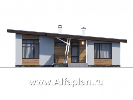 Проекты домов Альфаплан - «Вита» -проект одноэтажного каркасного дома с террасой, в скандинавском стиле - превью фасада №1
