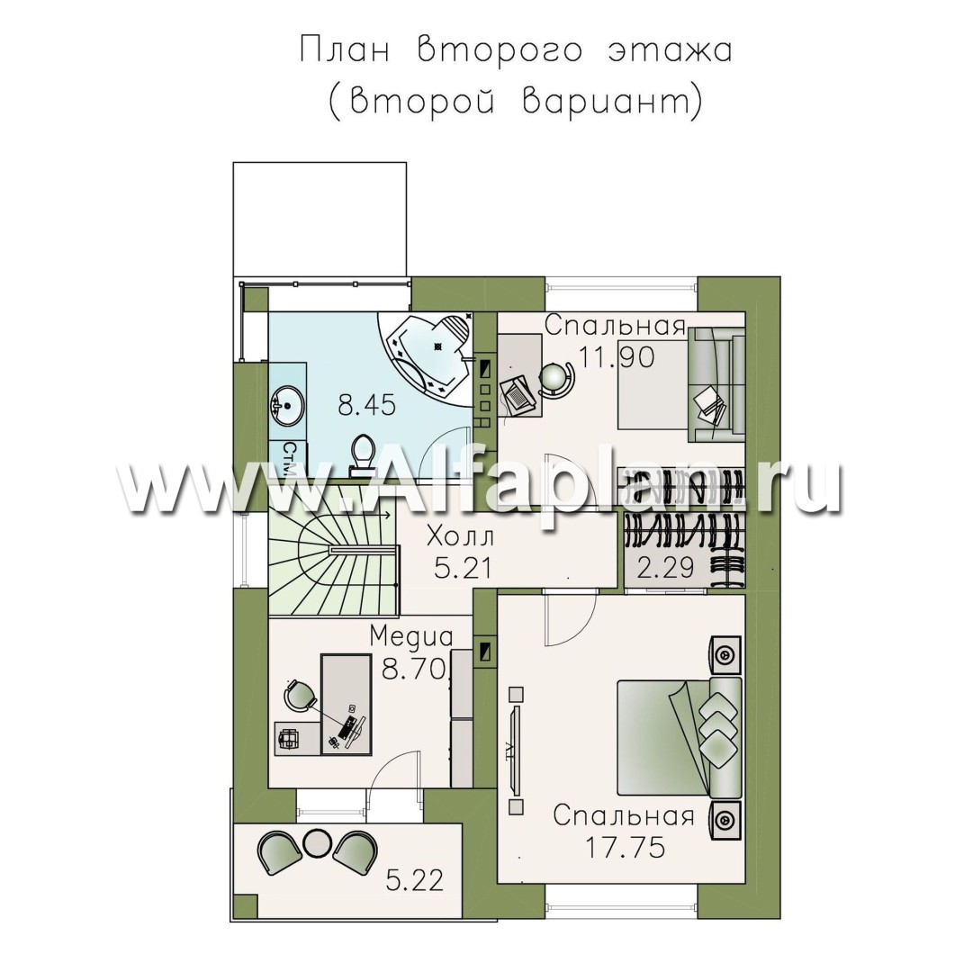 Проекты домов Альфаплан - Проект двухэтажного дома из кирпича «Серебро» для небольшой семьи - изображение плана проекта №3