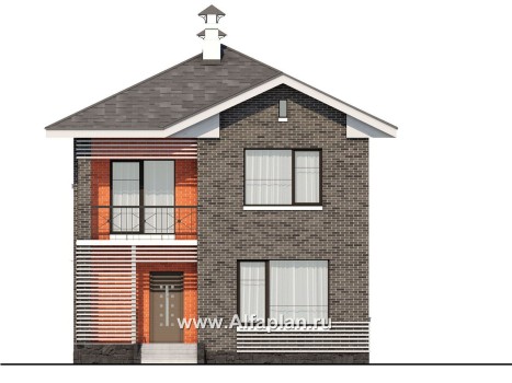 Проекты домов Альфаплан - Проект двухэтажного дома из кирпича «Серебро» для небольшой семьи - превью фасада №1