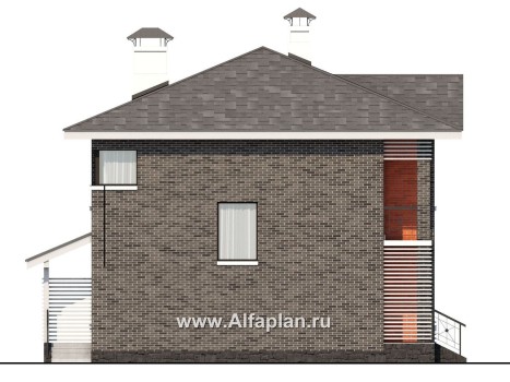Проекты домов Альфаплан - Проект двухэтажного дома из кирпича «Серебро» для небольшой семьи - превью фасада №3